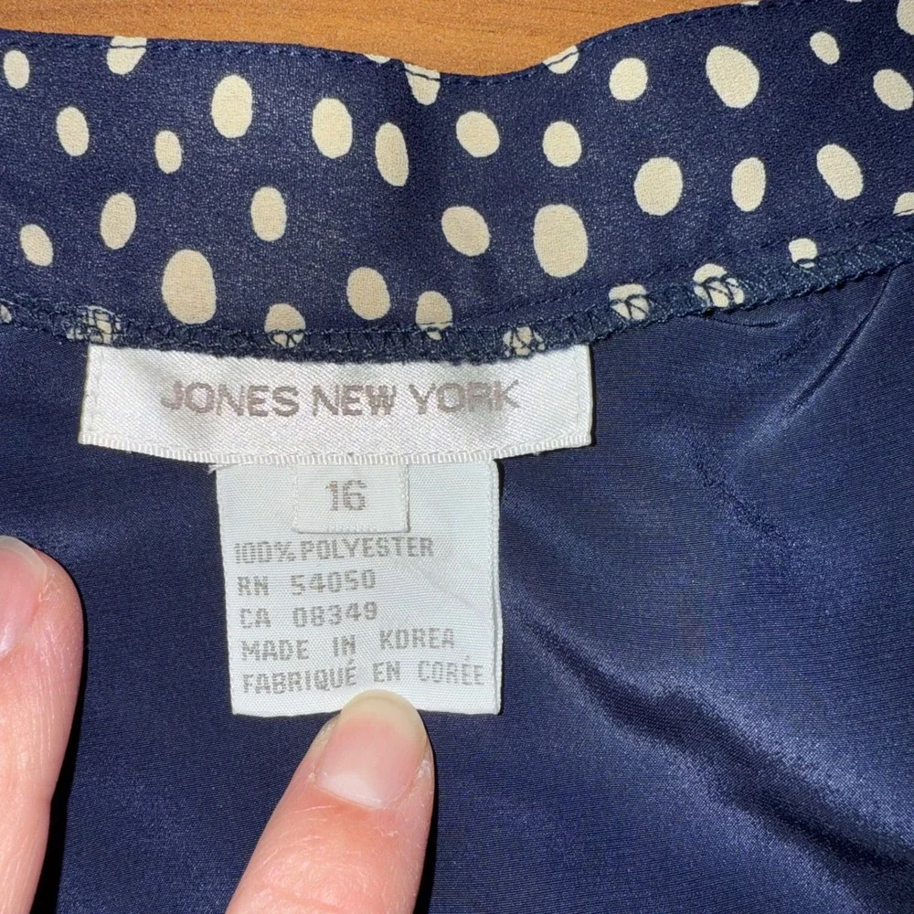 Jones New York Skirt Women's 16 Navy Blue‎ White Polka Dot Pleated Lined classy